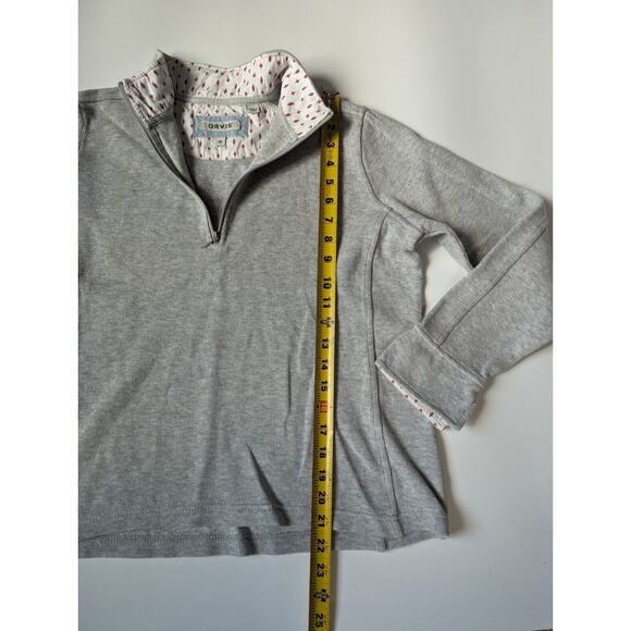 Orvis Woman's Quarter Zip Size Medium Grey Cotton Blend Fold Up Sleeve - Picture 4 of 6
